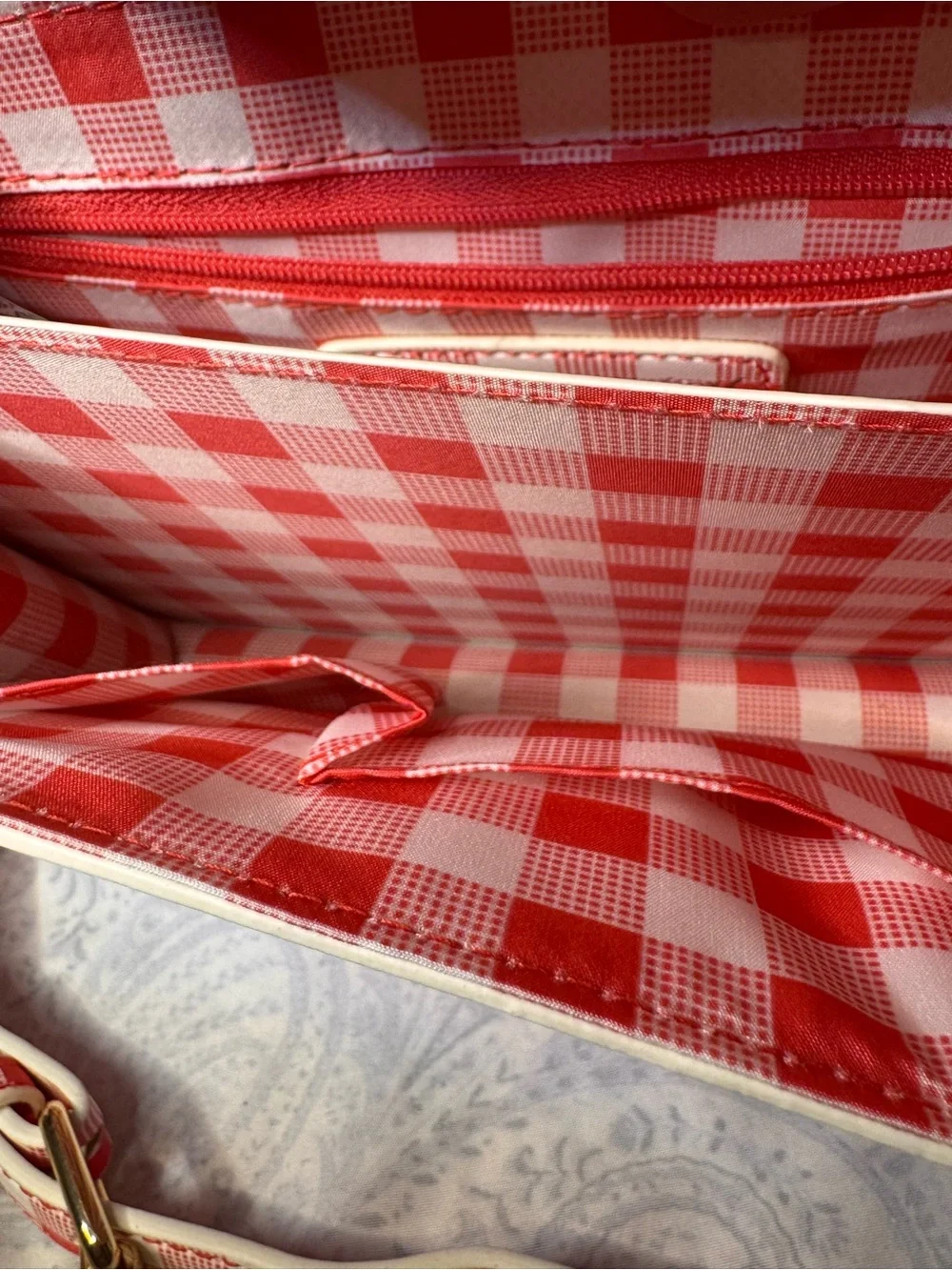 Betsey Johnson White/Red Gingham Strawberry -Handle w/ Removable Crossbody Strap